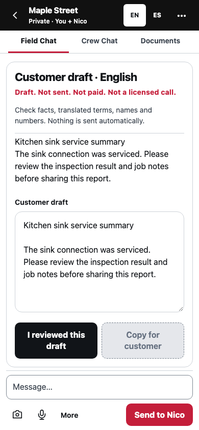 Illustrative Field customer report draft